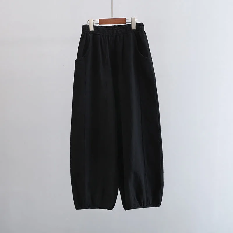 Mythstone Ramie Linen Flexible Waistband Yoga Harem Pants With Pockets - Image 25