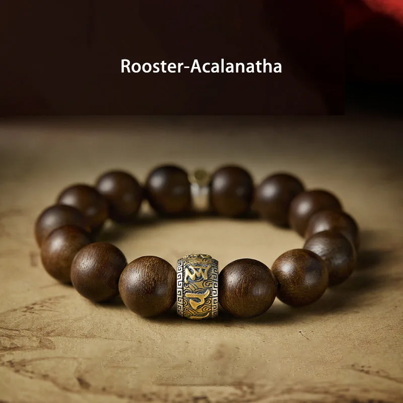 Mythstone Chinese Zodiac Natal Buddha Kalimantan Agarwood Om Mani Padme Hum 925 Sterling Silver Bracelet - Image 12