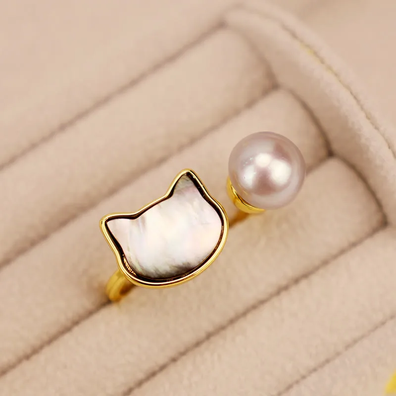 Mythstone Natural Pearl Copper Cat Healing Necklace Pendant Earrings - Image 2