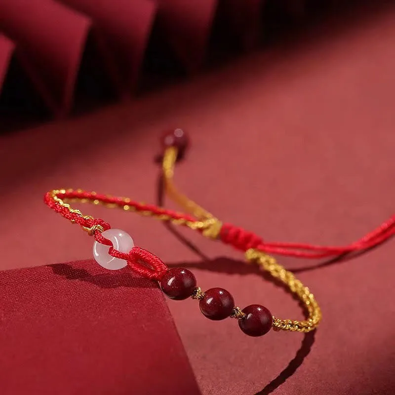 Mythstone Natural Cinnabar Jade Peace Buckle Blessing Bracelet - Image 8