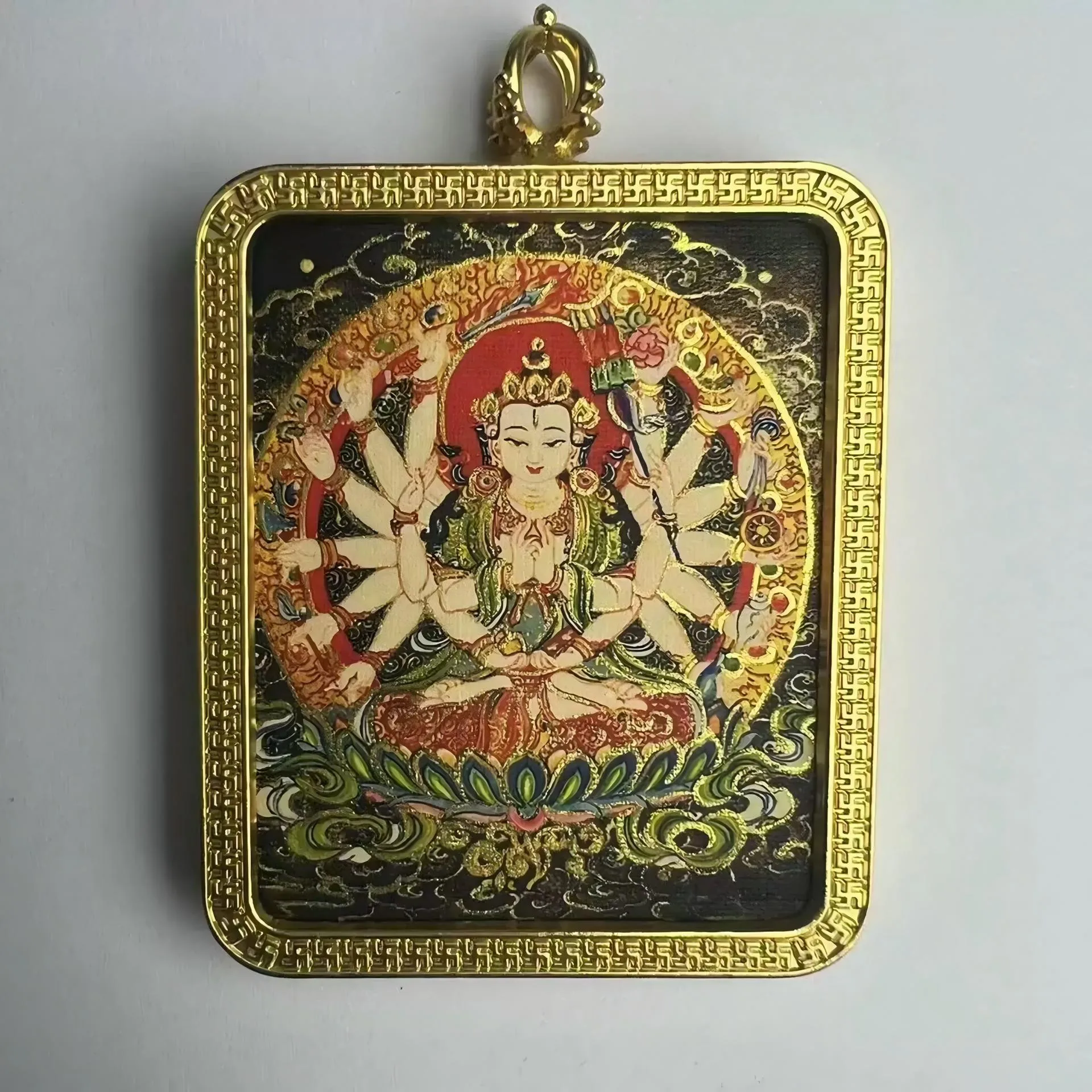 Mythstones Tibetan Zakiram God of Painted Thangka Hope Necklace Pendant - Image 3