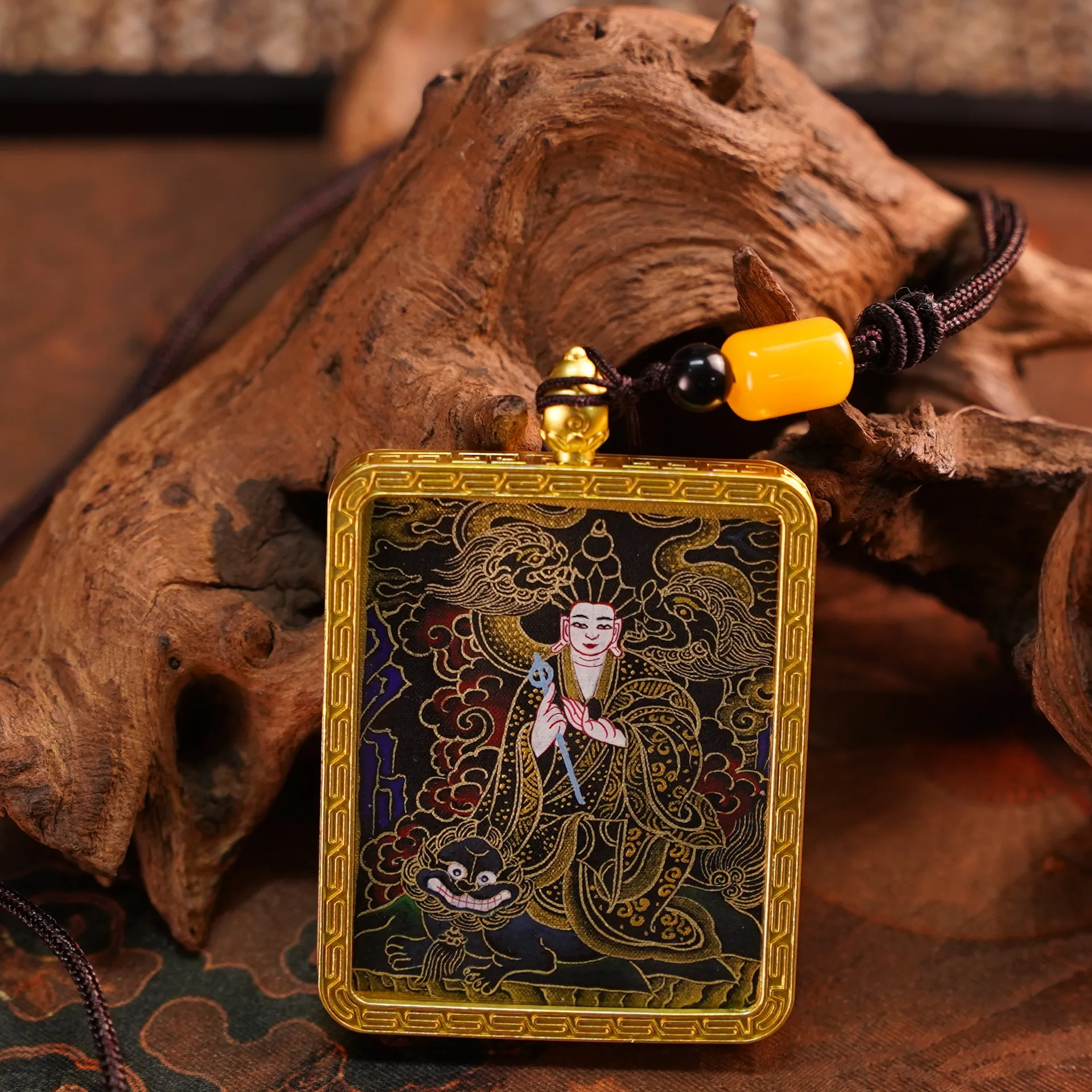 Mythstones Tibetan Zakiram God of Painted Thangka Hope Necklace Pendant - Image 2