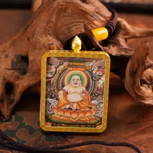 Mythstones Tibetan Zakiram  God of Nirvana Painted Thangka Hope Necklace Pendant