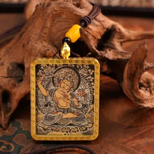 Mythstones Tibetan Zakiram  God of Mind Power Painted Thangka Hope Necklace Pendant