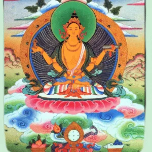 Mythstones Tibetan Zakiram  God of Wisdom Painted Thangka Hope Necklace Pendant