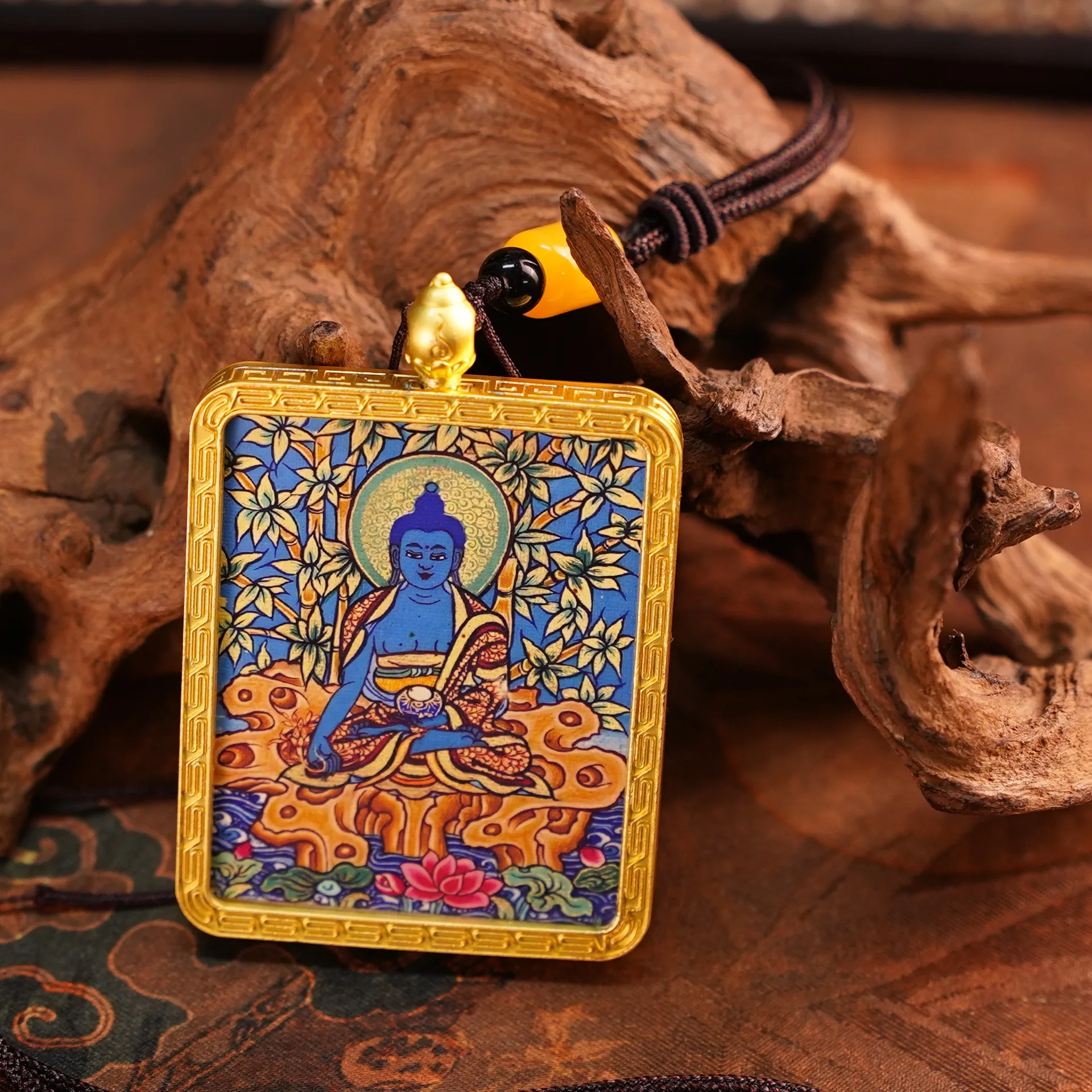 Mythstones Tibetan Zakiram God of Painted Thangka Hope Necklace Pendant - Image 6