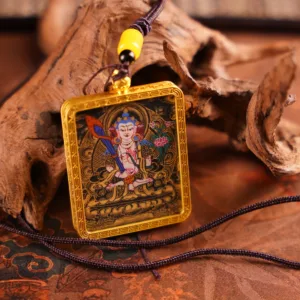 Mythstones Tibetan Zakiram  God of  Painted Thangka Hope Necklace Pendant