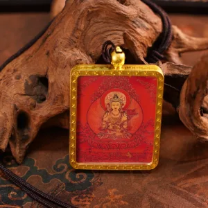 Mythstones Tibetan Zakiram  God of Karma Painted Thangka Hope Necklace Pendant