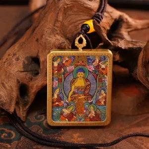 Mythstones Tibetan Zakiram  God of Genesis Painted Thangka Hope Necklace Pendant