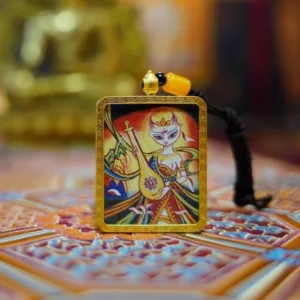 Mythstones Kitsune Guardian Painted Thangka Hope Necklace Pendant