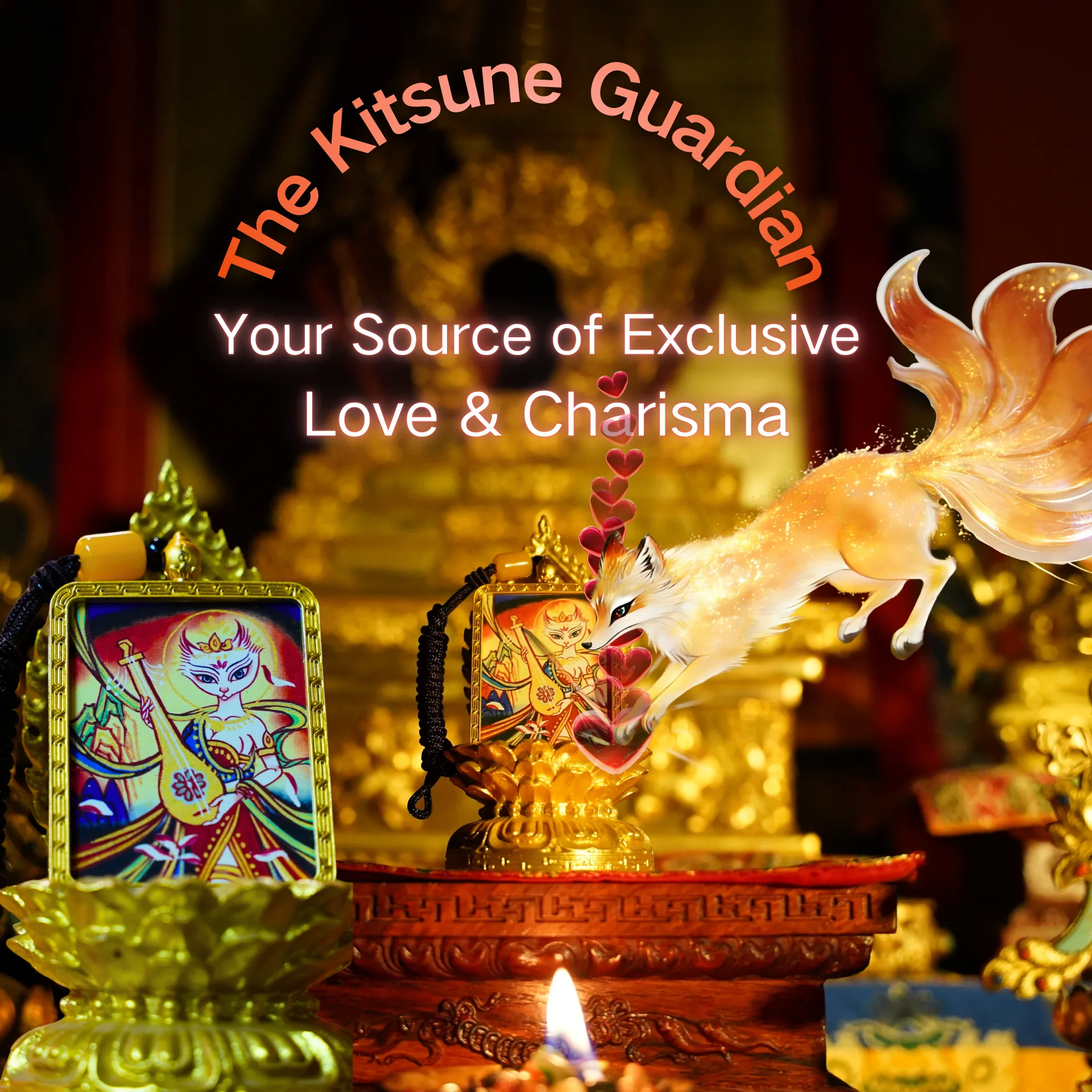 Mythstones Kitsune Guardian Painted Thangka Hope Necklace Pendant - Image 2