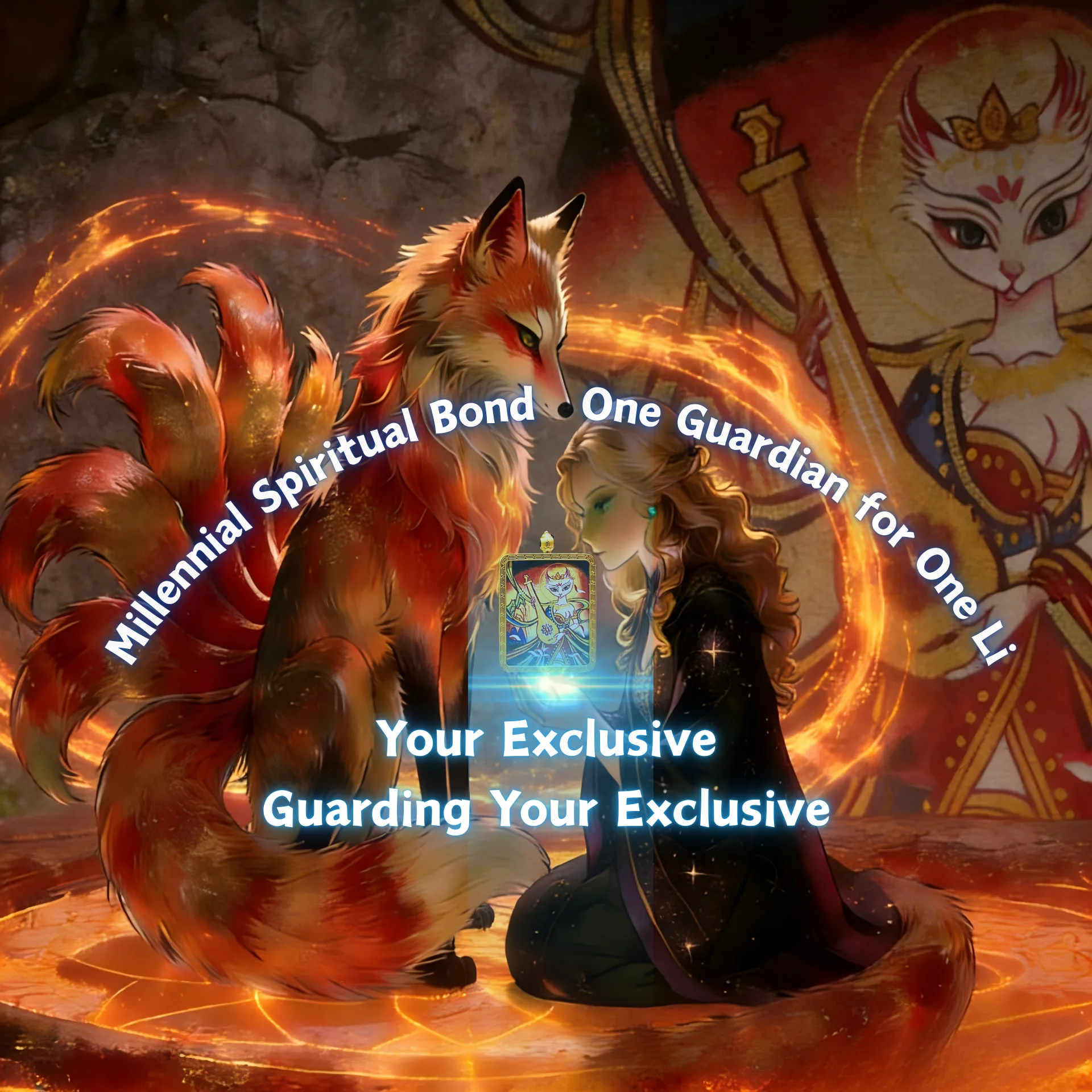 Mythstones Kitsune Guardian Painted Thangka Hope Necklace Pendant - Image 4