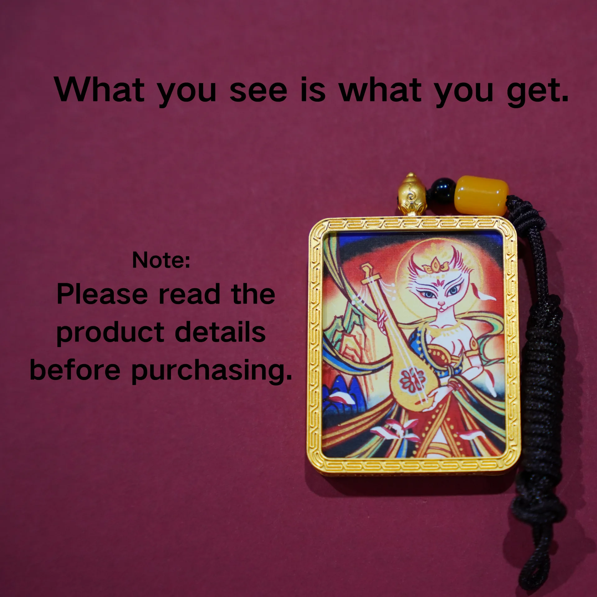 Mythstones Kitsune Guardian Painted Thangka Hope Necklace Pendant - Image 5