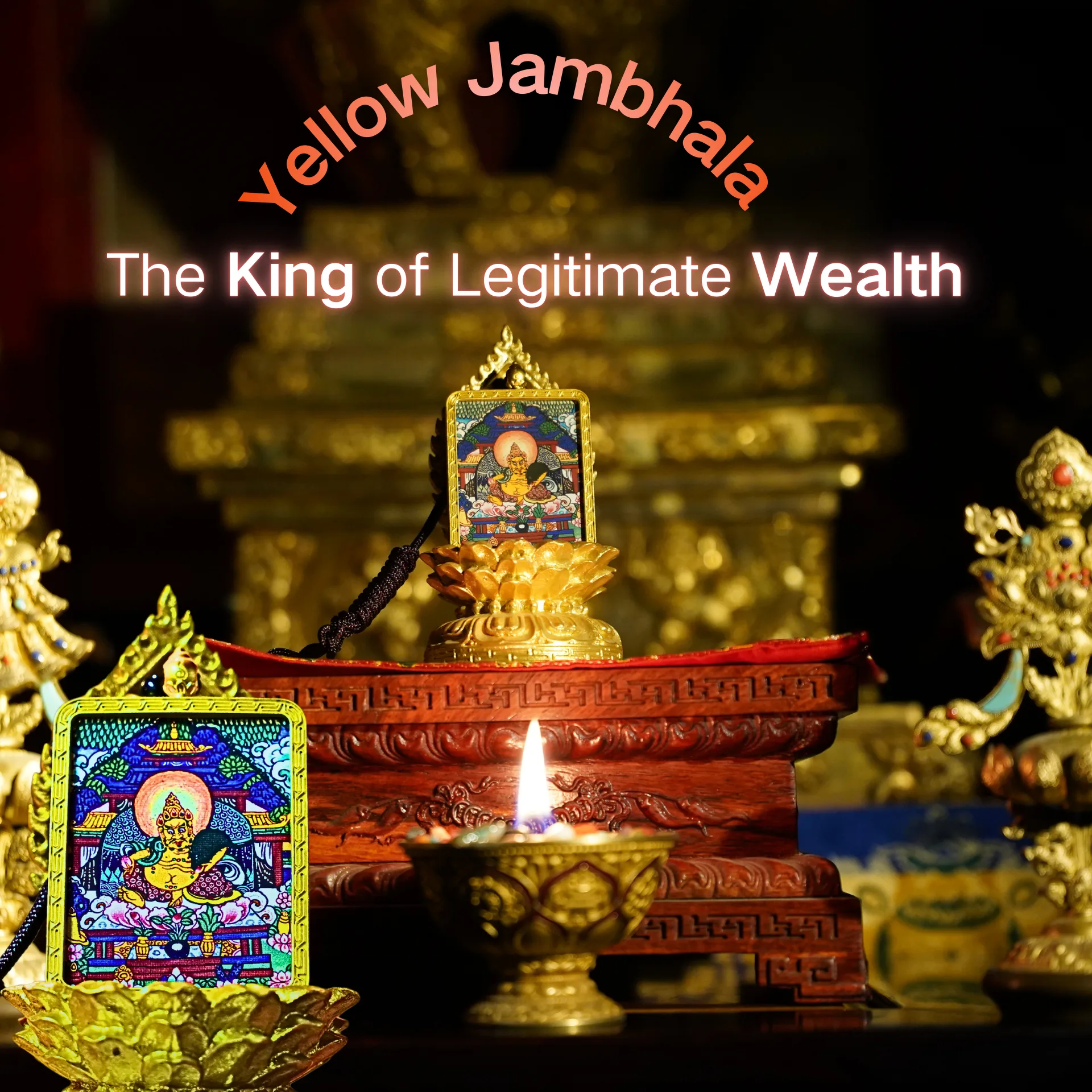 Mythstones Tibetan Yellow Jambhala Painted Thangka Hope Necklace Pendant - Image 3