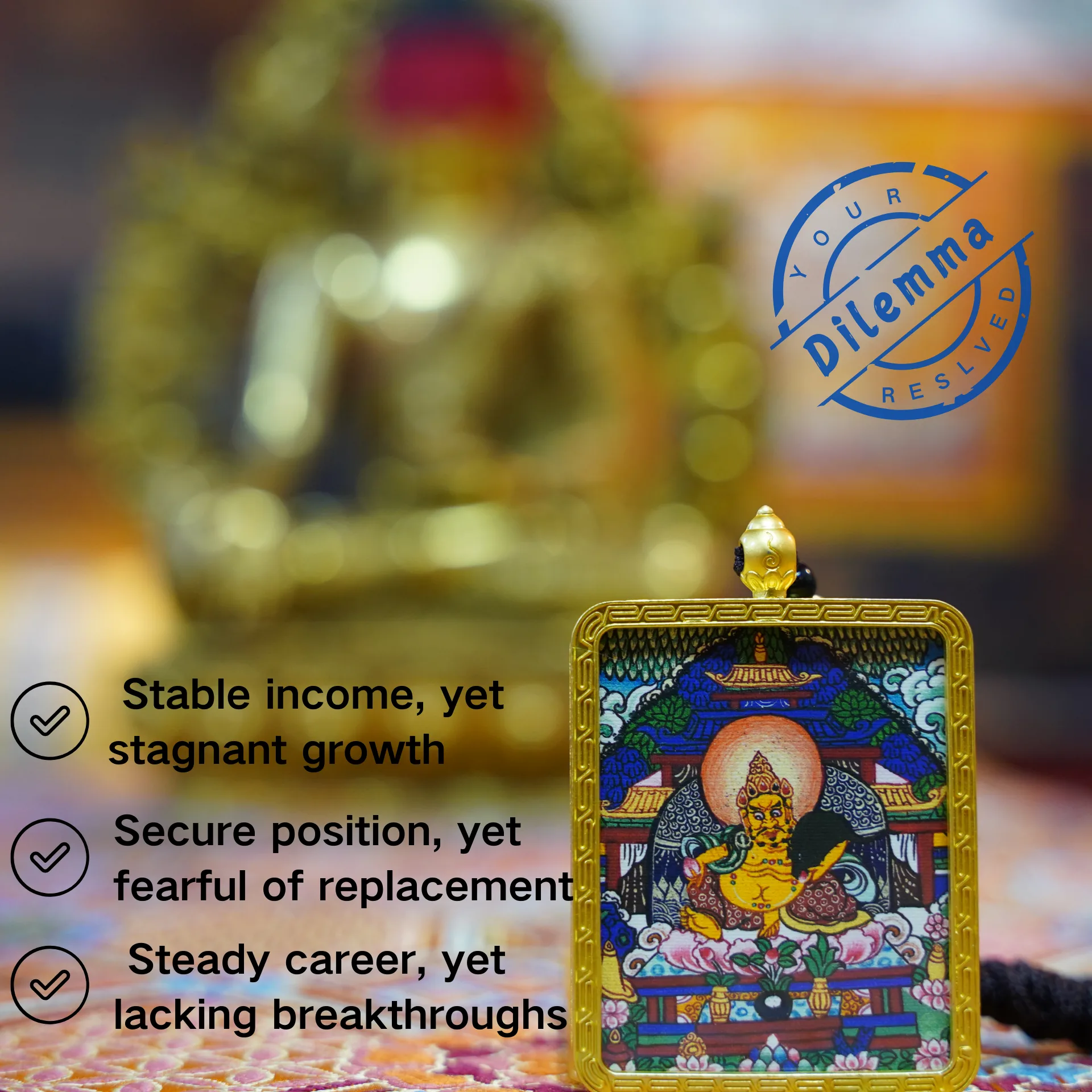 Mythstones Tibetan Yellow Jambhala Painted Thangka Hope Necklace Pendant - Image 4