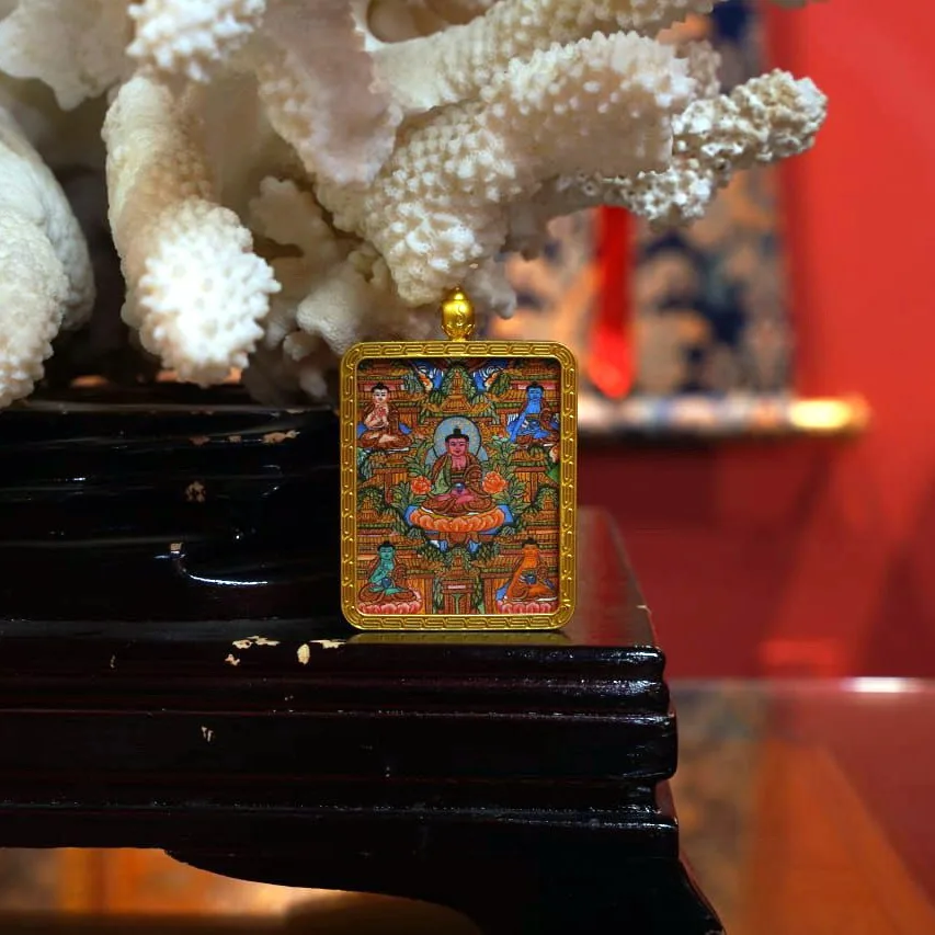 Mythstones Tibetan Five Buddhas Wisdom Mandala Painted Thangka Hope Necklace Pendant - Image 6