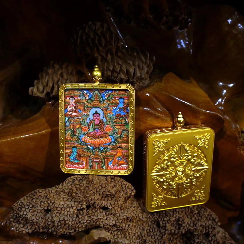 Mythstones Tibetan Five Buddhas Wisdom Mandala Painted Thangka Hope Necklace Pendant - Image 7