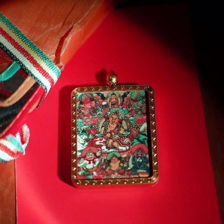 Mythstones Tibetan Five Directions Wealth Gods Painted Thangka Hope Necklace Pendant - Image 2