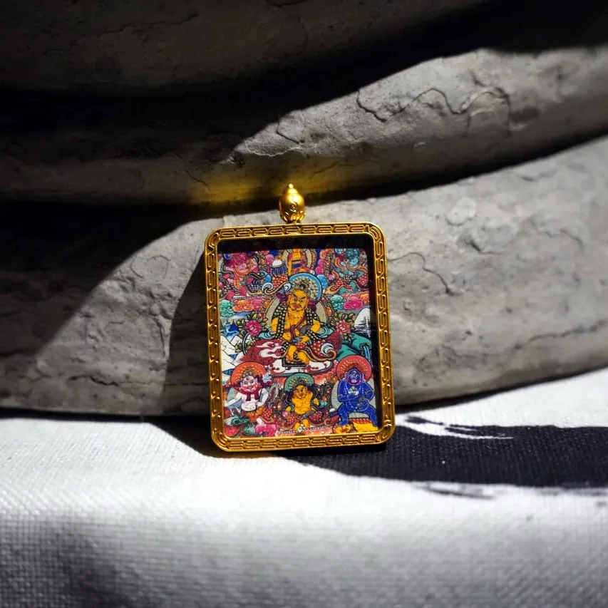 Mythstones Tibetan Five Directions Wealth Gods Painted Thangka Hope Necklace Pendant - Image 3