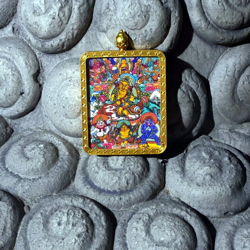 Mythstones Tibetan Five Directions Wealth Gods Painted Thangka Hope Necklace Pendant - Image 4