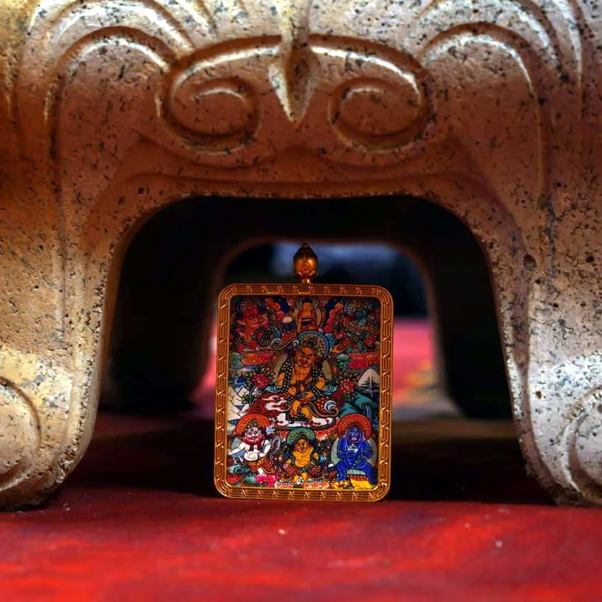 Mythstones Tibetan Five Directions Wealth Gods Painted Thangka Hope Necklace Pendant - Image 5