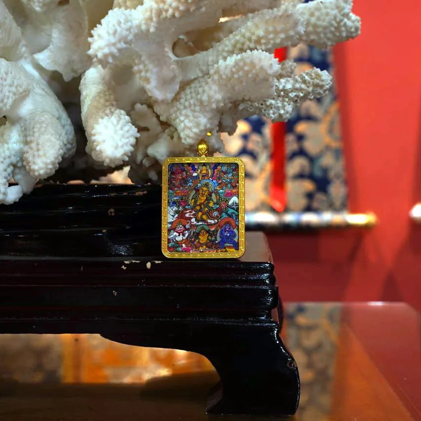 Mythstones Tibetan Five Directions Wealth Gods Painted Thangka Hope Necklace Pendant - Image 6