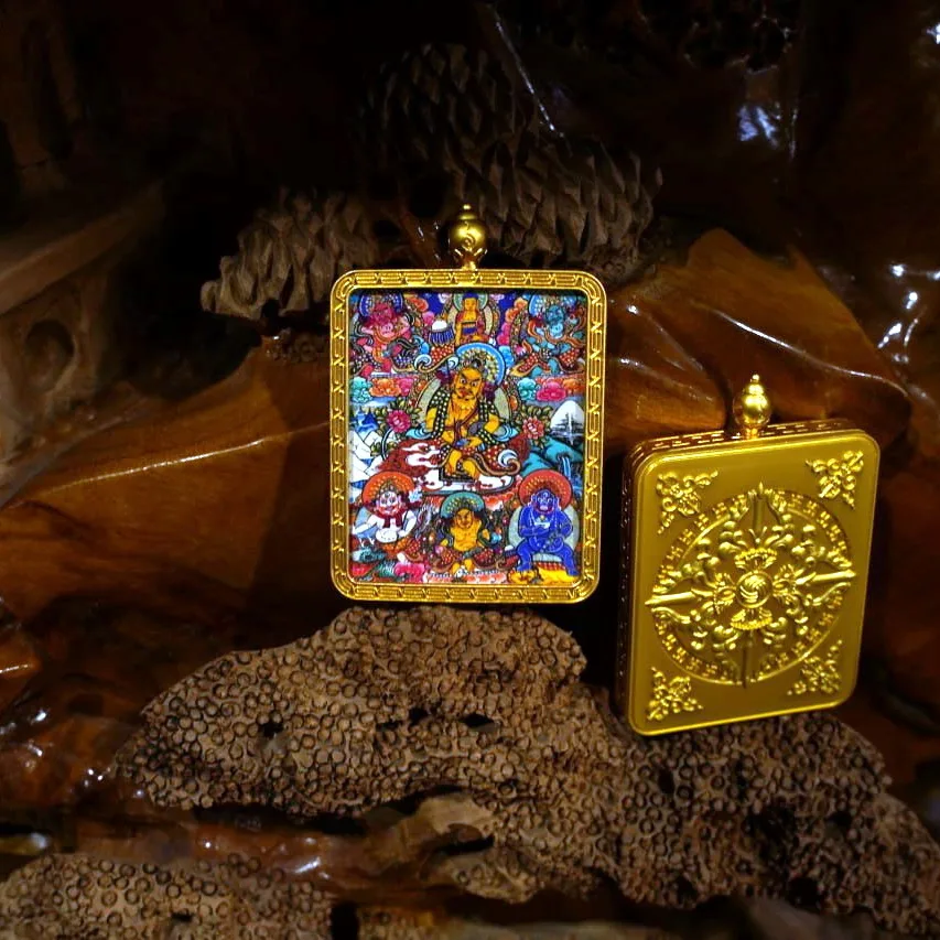 Mythstones Tibetan Five Directions Wealth Gods Painted Thangka Hope Necklace Pendant - Image 7